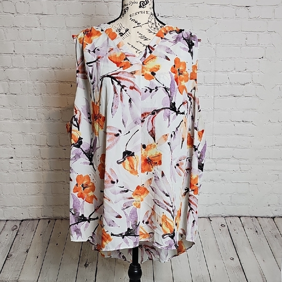 EVRI Tops - EVRI Vibrant Orange and Purple Floral Sleeveless  Blouse